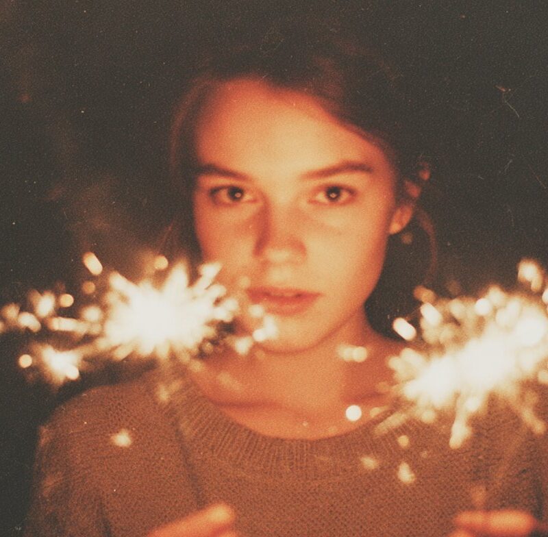 A young girl holds sparklers in the dark, her expression calm and focused, illuminating the quiet emotional intensity often behind the question, does my child need therapy.