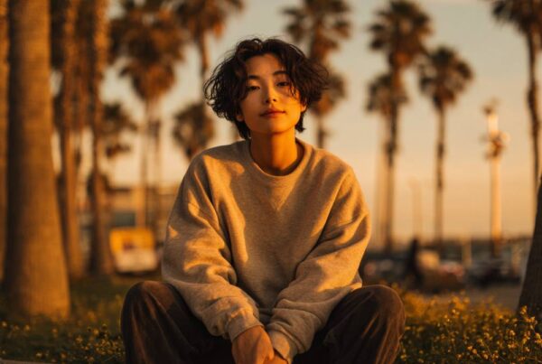 A person sitting calmly outdoors among palm trees, reflecting on medications for anxiety during golden hour.