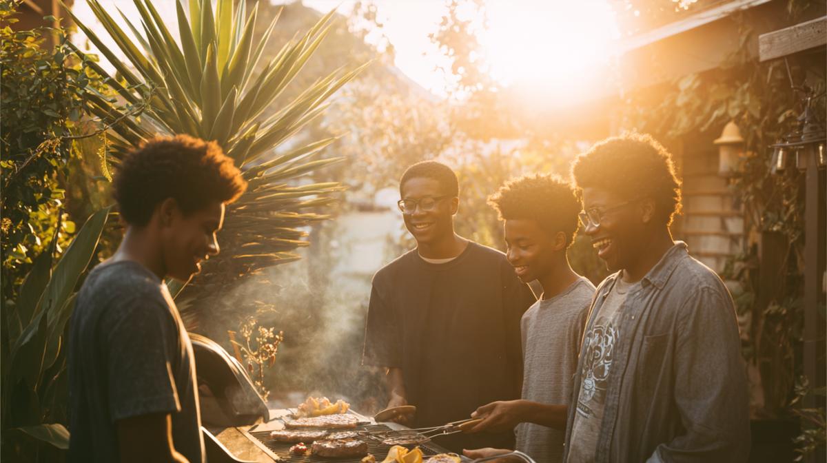 Family members laughing together while grilling outdoors illustrating the difference between family therapy and individual therapy.